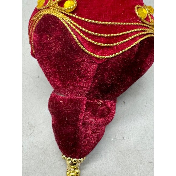 Vintage set 2 artisan beaded red velour Christmas ornaments shiny gold red READ - Picture 7 of 9